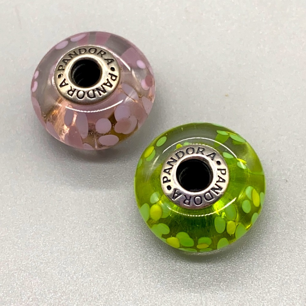 Pandora jumbo sized sterling silver murano glass beads, set of two for bracelet - Picture 2 of 7